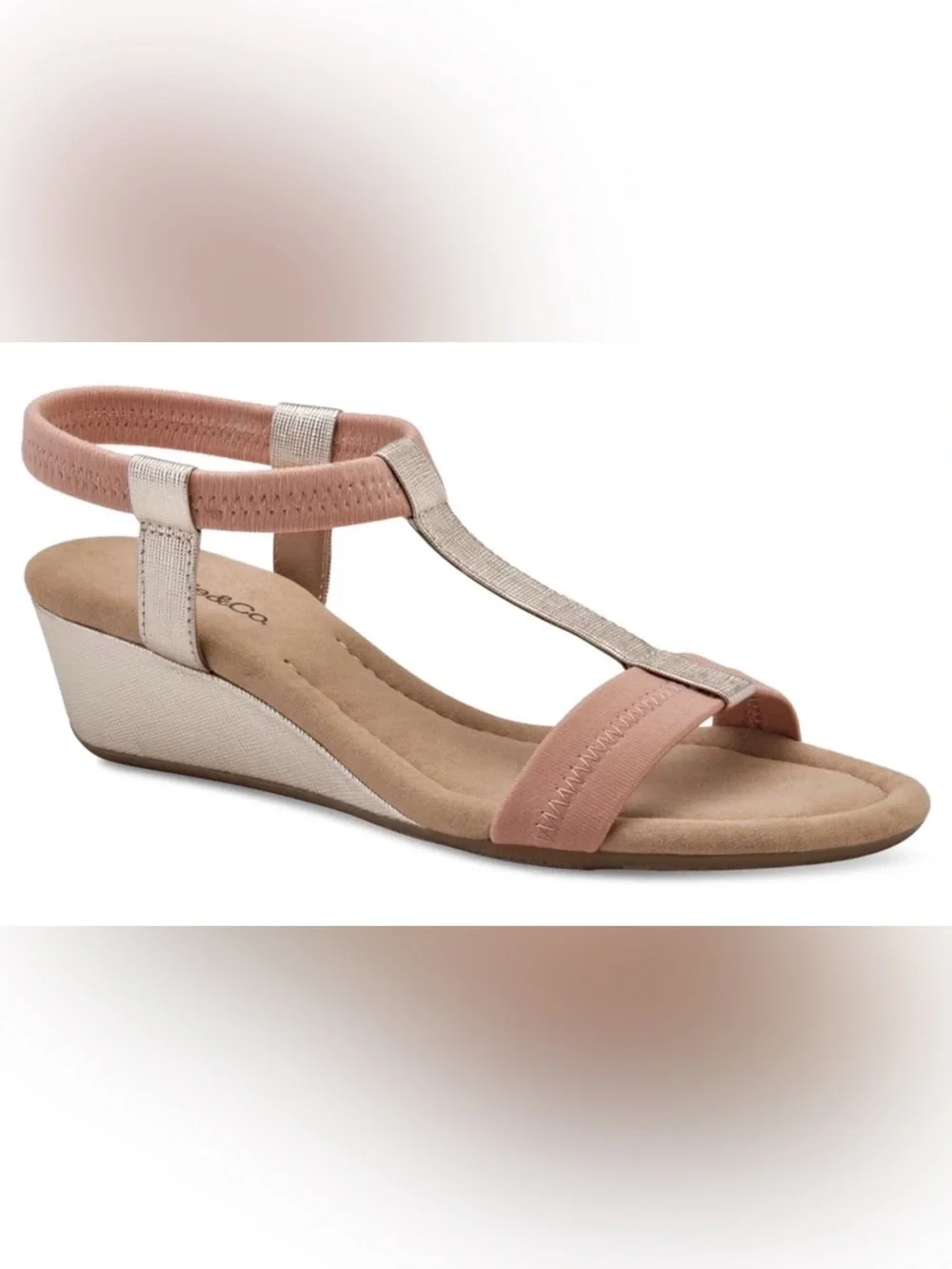 NIB Style & Co. Step ’N Flex Voyage T-Strap Wedge Sandals - Rose Gold - Size 12M